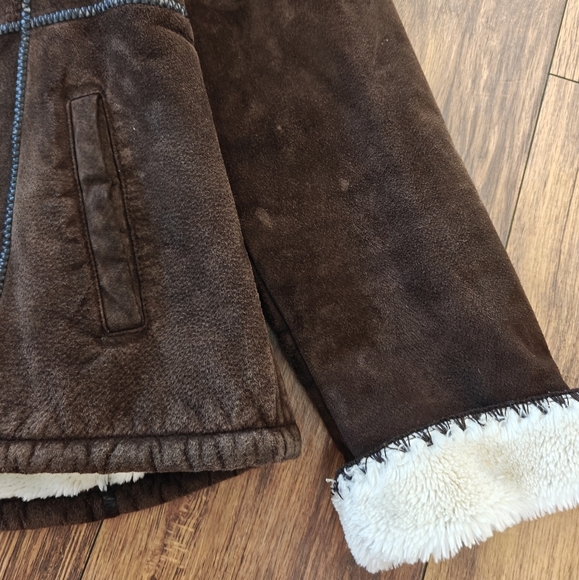 Y2k‎ Brown Suede Full Zip Hooded Jacket Women's Large Faux Fur Lined VTG Leather - Picture 6 of 8